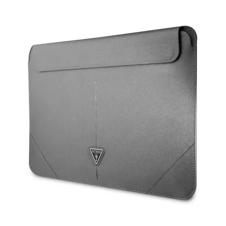Geanta Guess Saffiano Triangle Metal Logo Computer Sleeve 16&quot; Silver