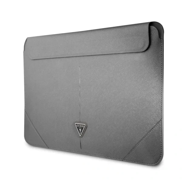 Geanta Guess Saffiano Triangle Metal Logo Computer Sleeve 16&quot; Silver