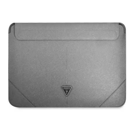 Geanta Guess Saffiano Triangle Metal Logo Computer Sleeve 16&quot; Silver