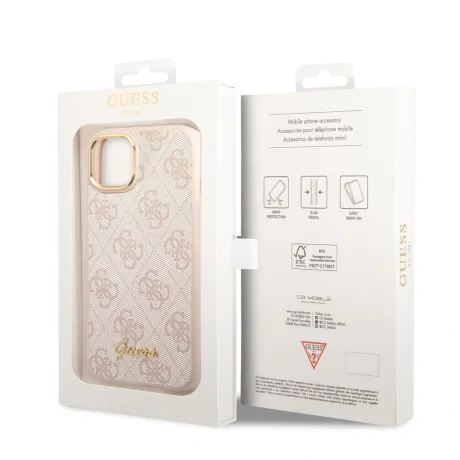 Husa Guess PC/TPU 4G Metal Camera Outline pentru iPhone 14 Pink