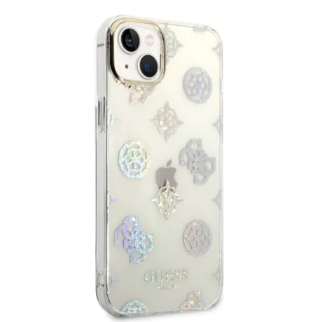 Husa Guess PC/TPU Peony Glitter pentru iPhone 14 Plus White