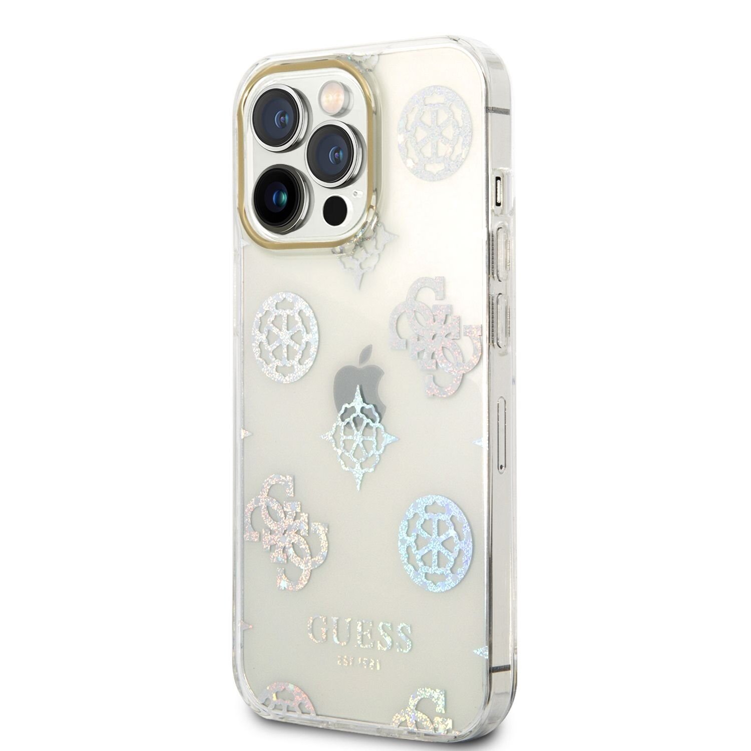 Husa Guess PC/TPU Peony Glitter pentru iPhone 14 Pro White thumb