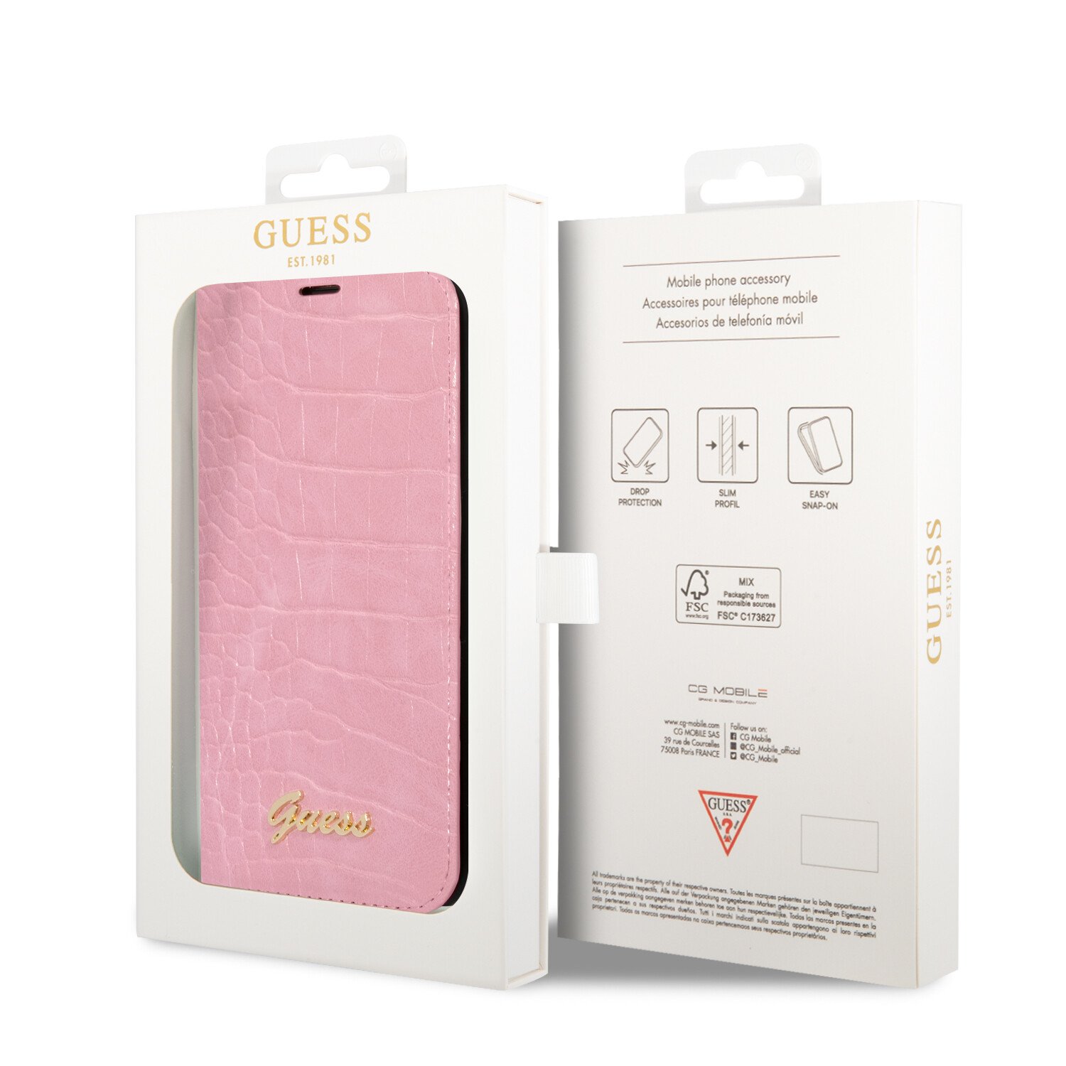 Husa Book Guess PU Croco with Metal Camera Outline pentru iPhone 14 Plus Pink thumb