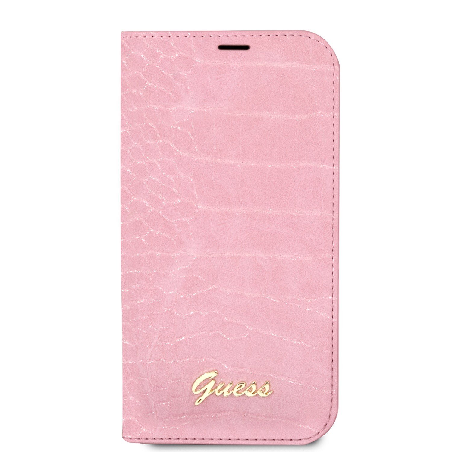 Husa Book Guess PU Croco with Metal Camera Outline pentru iPhone 14 Plus Pink thumb