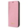 Husa Book Guess PU Croco with Metal Camera Outline pentru iPhone 14 Pink