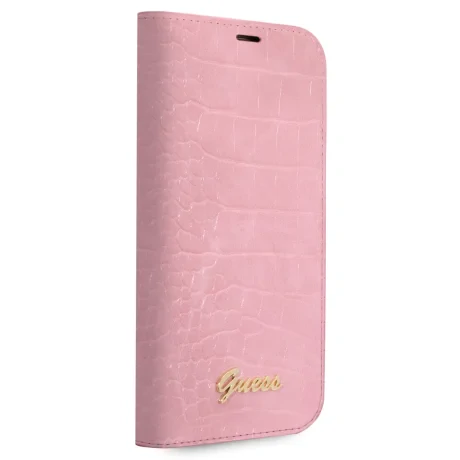Husa Book  Guess PU Croco with Metal Camera Outline pentru iPhone 14 Pro Max Pink