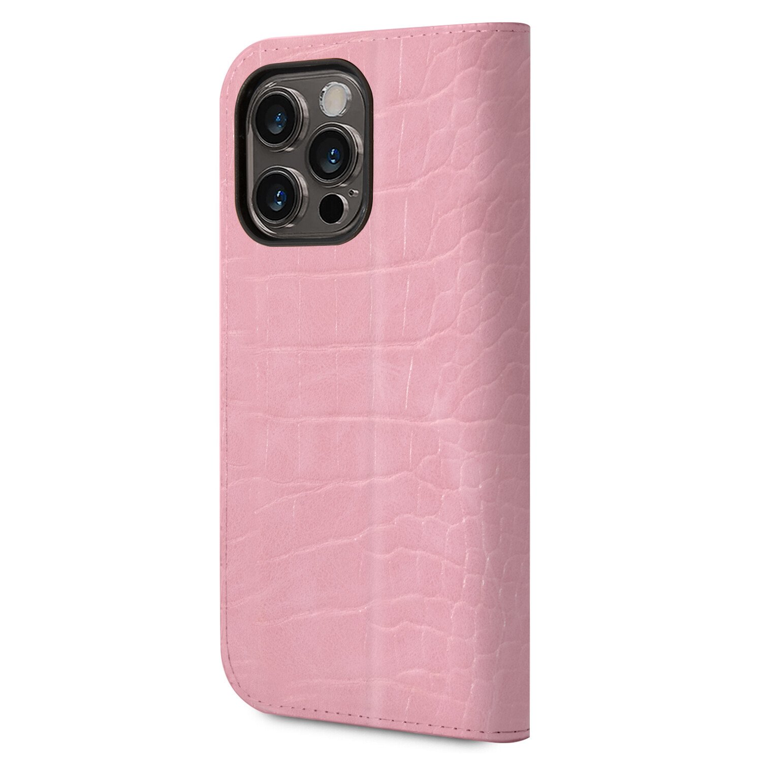 Husa Book Guess PU Croco with Metal Camera Outline pentru iPhone 14 Pro Pink thumb