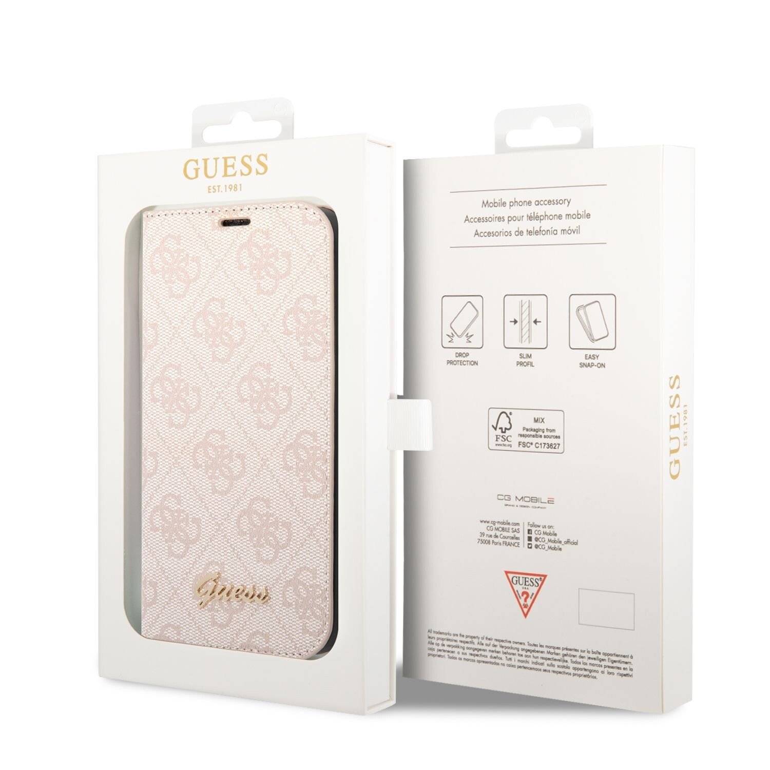 Husa Book Guess PC/TPU 4G Metal Camera Outline pentru iPhone 14 Plus Pink thumb