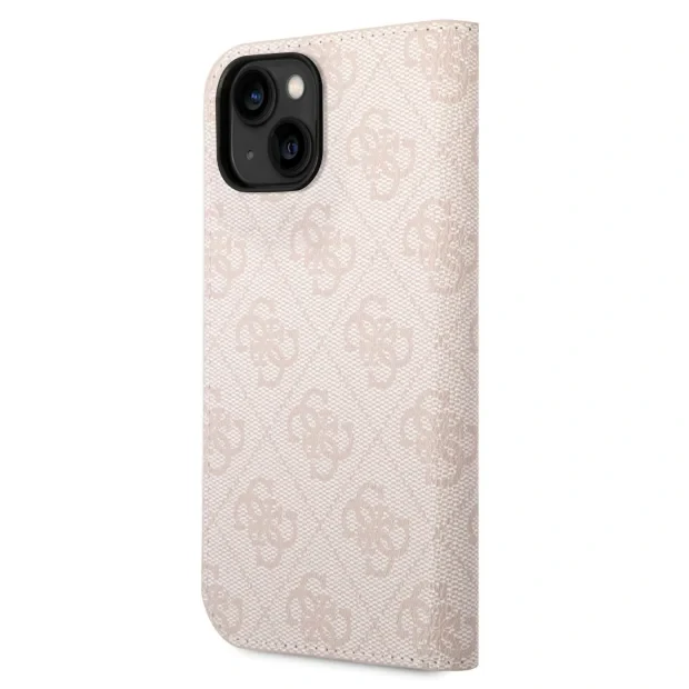 Husa Book Guess PC/TPU 4G Metal Camera Outline pentru iPhone 14 Plus Pink