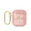 Husa Guess Glitter Flakes Metal Logo pentru AirPods 1/2 Pink