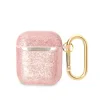 Husa Guess Glitter Flakes Metal Logo pentru AirPods 1/2 Pink