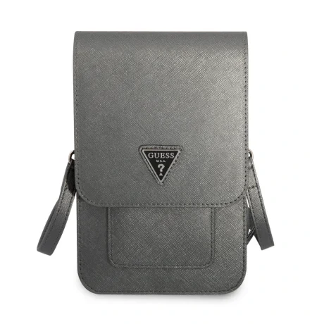 Geanta pentru telefon Guess PU Saffiano Triangle Logo Grey