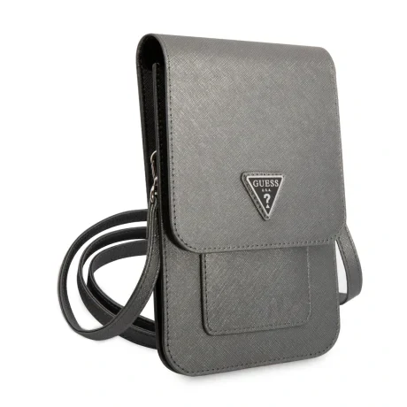 Geanta pentru telefon Guess PU Saffiano Triangle Logo Grey
