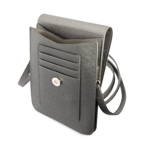 Geanta pentru telefon Guess PU Saffiano Triangle Logo Grey