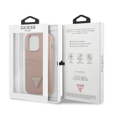 Husa Guess Saffiano Double Card pentru iPhone 13 Pro Pink