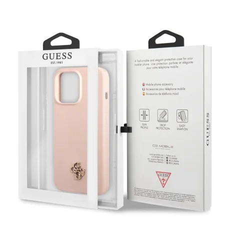 Husa Guess 4G Silicone Metal Logo pentru iPhone 13 Pro Pink