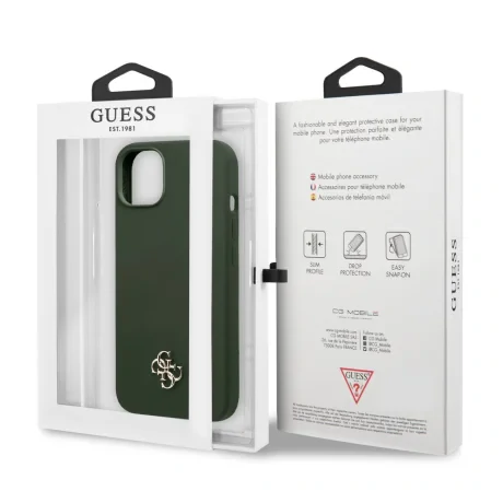 Husa Guess 4G Silicone Metal Logo pentru iPhone 13 Kaki