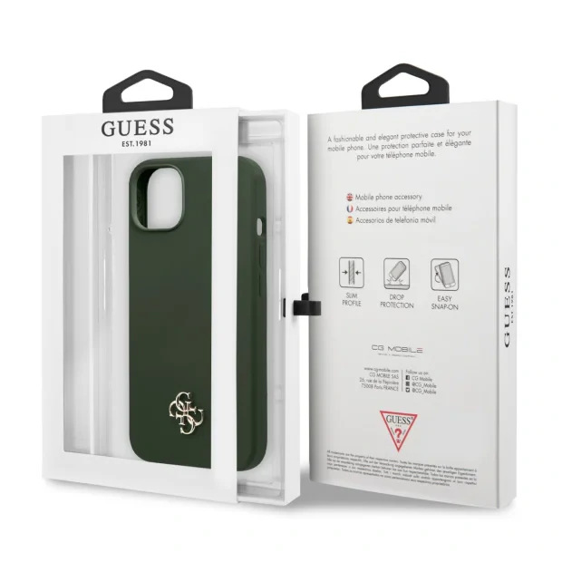 Husa Guess 4G Silicone Metal Logo pentru iPhone 13 Kaki