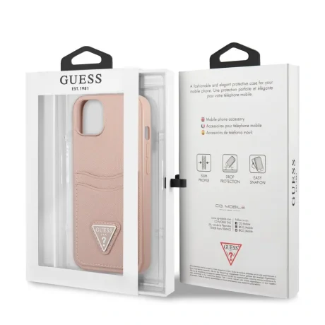 Husa  Guess Saffiano Double Card pentru iPhone 13 mini Pink