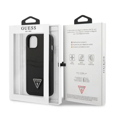 Husa Guess Saffiano Double Card pentru iPhone 13 mini Black