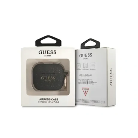 Husa  Guess Glitter Printed Logo Silicone pentru Airpods 3 Black