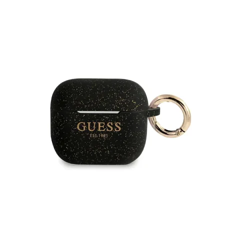 Husa  Guess Glitter Printed Logo Silicone pentru Airpods 3 Black