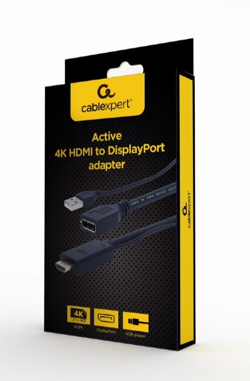 ADAPTOR video GEMBIRD, HDMI (T) la DisplayPort (M), rezolutie maxima 4K (3840 x 2160) la 30Hz, activ USB powered, black, "A-HDMIM-DPF-01" (include TV 0.06 lei) thumb