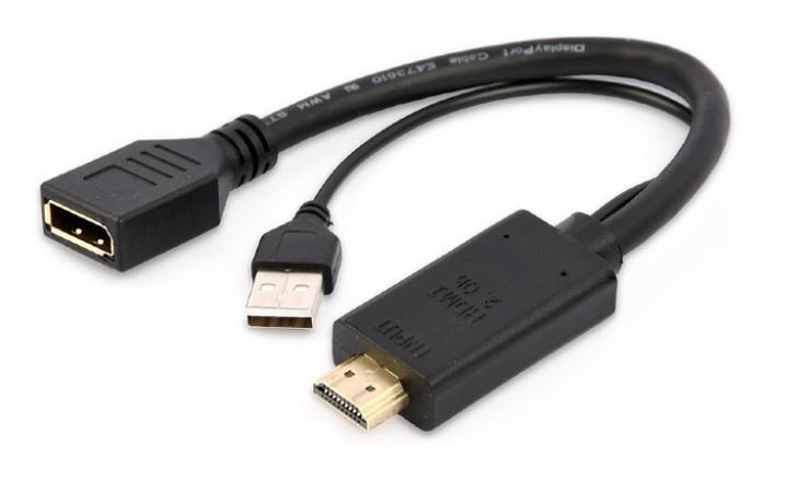 ADAPTOR video GEMBIRD, HDMI (T) la DisplayPort (M), rezolutie maxima 4K (3840 x 2160) la 30Hz, activ USB powered, black, "A-HDMIM-DPF-01" (include TV 0.06 lei) thumb