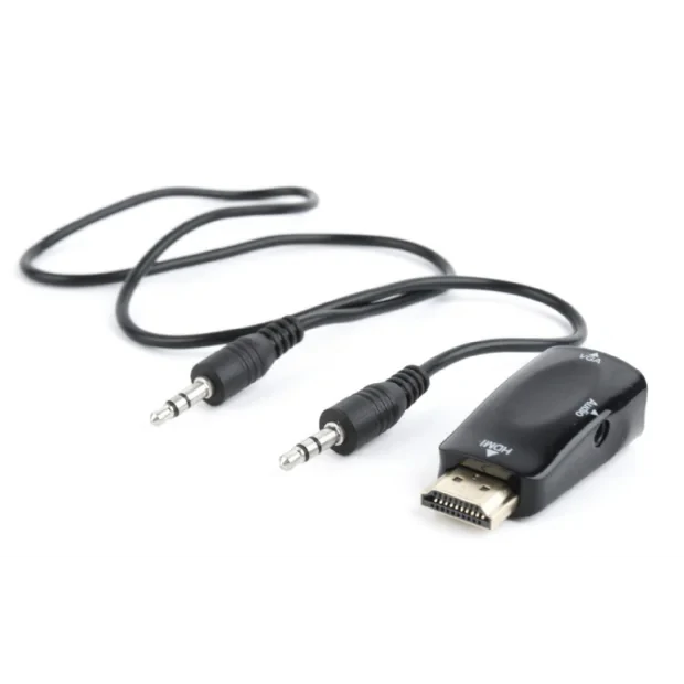 ADAPTOR video GEMBIRD, splitter HDMI (T) la VGA (M) + Jack 3.5mm (T), rezolutie maxima Full HD (1920 x 1080) la 60Hz, cablu audio 3.5 mm jack, black, &quot;A-HDMI-VGA-02&quot; (include TV 0.06 lei)