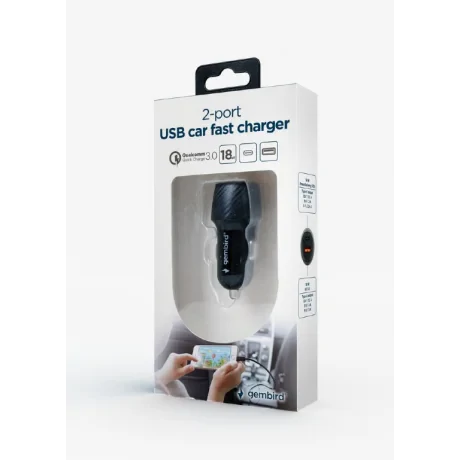 ALIMENTATOR auto GEMBIRD, 2 x USB QC3.0 la 5V/3A, PD 2 x 18W, pt. bricheta auto, black, &quot;TA-U2QC3-CAR-02&quot; (include TV 0.18lei)