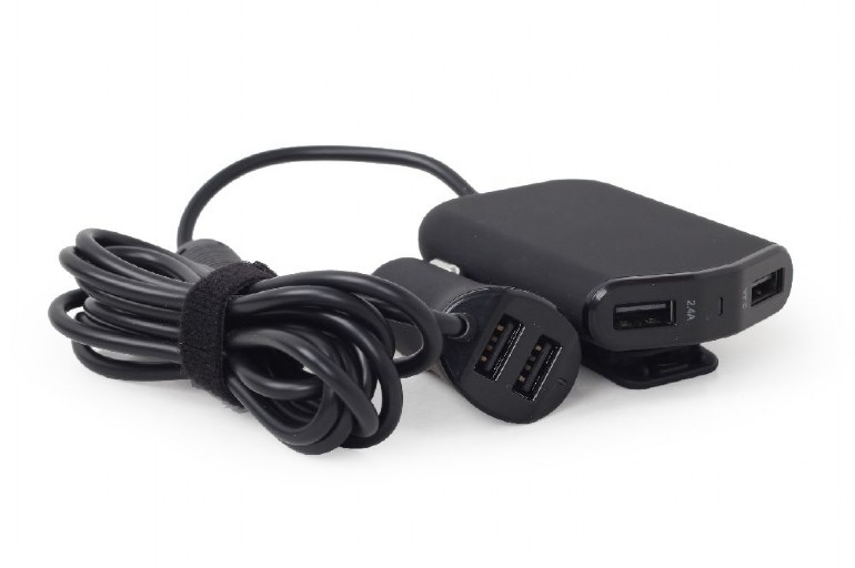 ALIMENTATOR auto GEMBIRD, 4 x USB, pt. bricheta auto 2 x USB, pt. bancheta din spate 2 x USB, 1.8m cablu, maxim 9.6A, black, "EG-4U-CAR-01" (include TV 0.18lei) thumb