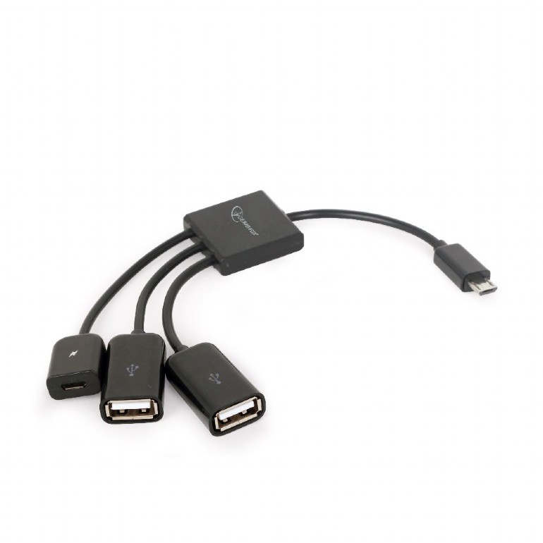 CABLU adaptor OTG GEMBIRD, pt. smartphone, Micro-USB 2.0 (T) la Micro-USB 2.0 (M) + USB 2.0 (M) x 2, 13cm, asigura conectarea telef. la o tastatura, mouse, HUB, stick, etc., negru, "UHB-OTG-02" (include TV 0.06 lei) thumb