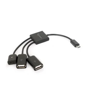 CABLU adaptor OTG GEMBIRD, pt. smartphone, Micro-USB 2.0 (T) la Micro-USB 2.0 (M) + USB 2.0 (M) x 2, 13cm, asigura conectarea telef. la o tastatura, mouse, HUB, stick, etc., negru, &quot;UHB-OTG-02&quot; (include TV 0.06 lei)