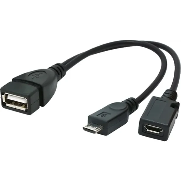 CABLU adaptor OTG GEMBIRD, pt. smartphone, Micro-USB 2.0 (T) la USB 2.0 (M), 15cm, asigura conectarea telef. la o tastatura, mouse, HUB, stick, etc., port Micro-USB 2.0 (M) pt. extra power, negru, &quot;A-OTG-AFBM-04&quot; (include TV 0.06 lei)