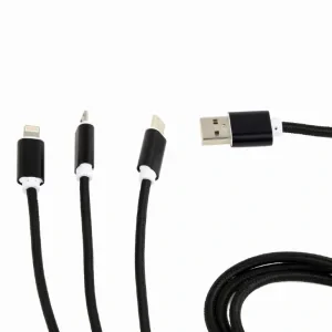 CABLU alimentare si date GEMBIRD, pt. smartphone, 3 + 1, USB 2.0 (T) la Lightning (T) + Micro-USB 2.0 (T) + USB 2.0 Type-C (T),  1m, cablu cu impletire din bumbac, incarcare simultana a 3 tipuri de telefoane, negru, &quot;CC-USB2-AM31-1M&quot;