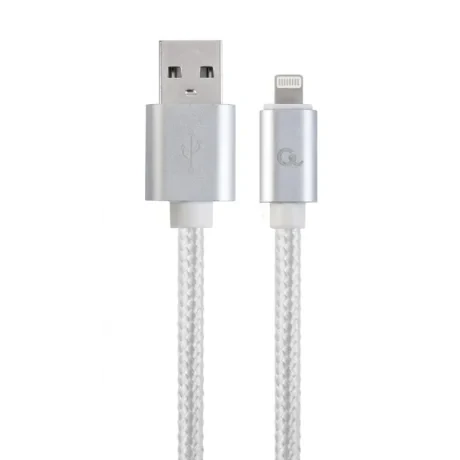 CABLU alimentare si date GEMBIRD, pt. smartphone, USB 2.0 (T) la Lightning (T), 1.8m, premium, conectori auriti, cablu cu impletire din bumbac, argintiu, &quot;CCB-mUSB2B-AMLM-6-S&quot; (include TV 0.06 lei)