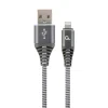 CABLU alimentare si date GEMBIRD, pt. smartphone, USB 2.0 (T) la Lightning (T), 1m, premium, cablu cu impletire din bumbac, gri cu insertii albe, &quot;CC-USB2B-AMLM-1M-WB2&quot; (include TV 0.06 lei)