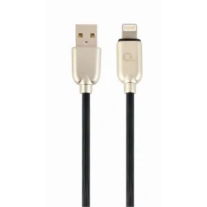CABLU alimentare si date GEMBIRD, pt. smartphone, USB 2.0 (T) la Lightning (T), 1m, premium, cablu din cauciuc, negru, conectori argintii, &quot;CC-USB2R-AMLM-1M&quot; (include TV 0.06 lei)