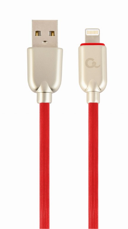 CABLU alimentare si date GEMBIRD, pt. smartphone, USB 2.0 (T) la Lightning (T), 1m, premium, cablu din cauciuc, rosu, conectori argintii, "CC-USB2R-AMLM-1M-R" (include TV 0.06 lei) thumb