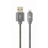 CABLU alimentare si date GEMBIRD, pt. smartphone, USB 2.0 (T) la Lightning (T), 2m, premium, cablu cu impletire din bumbac, gri-metalizat cu insertii albe, &quot;CC-USB2S-AMLM-2M-BG&quot; (include TV 0.06 lei)