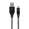 CABLU alimentare si date GEMBIRD, pt. smartphone, USB 2.0 (T) la Lightning (T), 2m, premium, cablu cu impletire din bumbac, negru cu insertii albe, &quot;CC-USB2B-AMLM-2M-BW&quot; (include TV 0.06 lei)