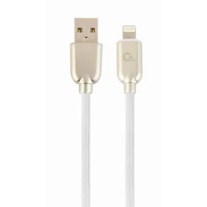 CABLU alimentare si date GEMBIRD, pt. smartphone, USB 2.0 (T) la Lightning (T), 2m, premium, cablu din cauciuc, alb, conectori argintii, &quot;CC-USB2R-AMLM-2M-W&quot; (include TV 0.06 lei)