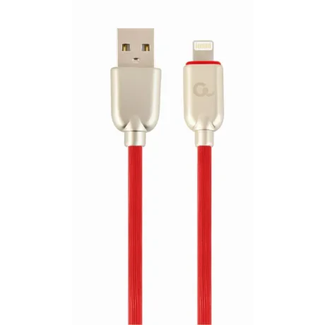 CABLU alimentare si date GEMBIRD, pt. smartphone, USB 2.0 (T) la Lightning (T), 2m, premium, cablu din cauciuc, rosu, conectori argintii, &quot;CC-USB2R-AMLM-2M-R&quot; (include TV 0.06 lei)