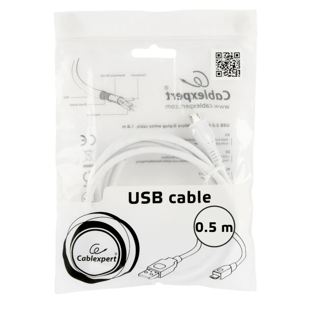 CABLU alimentare si date GEMBIRD, pt. smartphone, USB 2.0 (T) la Micro-USB 2.0 (T), 0.5m, alb, &quot;CCP-mUSB2-AMBM-W-0.5M&quot; (include TV 0.06 lei)