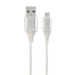 CABLU alimentare si date GEMBIRD, pt. smartphone, USB 2.0 (T) la Micro-USB 2.0 (T), 1m, premium, cablu cu impletire din bumbac, alb cu conectori argintii, &quot;CC-USB2B-AMmBM-1M-BW2&quot; (include TV 0.06 lei)