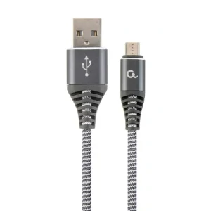CABLU alimentare si date GEMBIRD, pt. smartphone, USB 2.0 (T) la Micro-USB 2.0 (T), 1m, premium, cablu cu impletire din bumbac, gri-metalizat cu insertii albe, &quot;CC-USB2B-AMmBM-1M-WB2&quot; (include TV 0.06 lei)