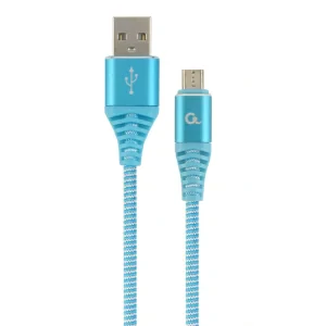 CABLU alimentare si date GEMBIRD, pt. smartphone, USB 2.0 (T) la Micro-USB 2.0 (T), 1m, premium, cablu cu impletire din bumbac, turcoaz cu insertii albe, &quot;CC-USB2B-AMmBM-1M-VW&quot; (include TV 0.06 lei)