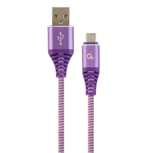 CABLU alimentare si date GEMBIRD, pt. smartphone, USB 2.0 (T) la Micro-USB 2.0 (T), 1m, premium, cablu cu impletire din bumbac, violet cu insertii albe, &quot;CC-USB2B-AMmBM-1M-PW&quot; (include TV 0.06 lei)