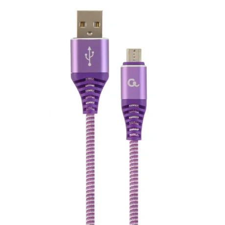 CABLU alimentare si date GEMBIRD, pt. smartphone, USB 2.0 (T) la Micro-USB 2.0 (T), 1m, premium, cablu cu impletire din bumbac, violet cu insertii albe, &quot;CC-USB2B-AMmBM-1M-PW&quot; (include TV 0.06 lei)