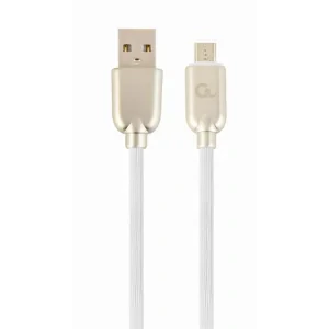 CABLU alimentare si date GEMBIRD, pt. smartphone, USB 2.0 (T) la Micro-USB 2.0 (T), 1m, premium, cablu din cauciuc, alb, conectori argintii, &quot;CC-USB2R-AMmBM-1M-W&quot; (include TV 0.06 lei)